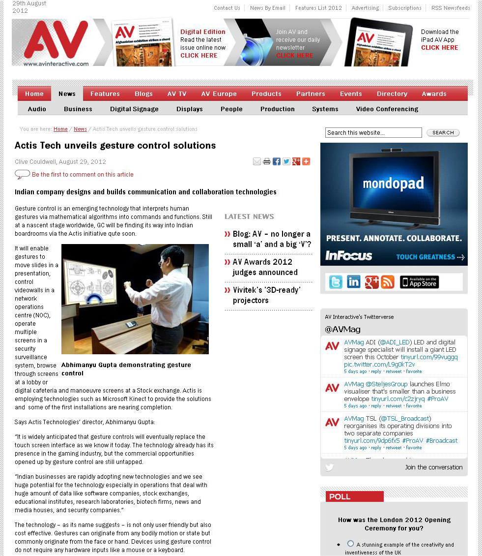 Actis Tech unveils gesture control solutions