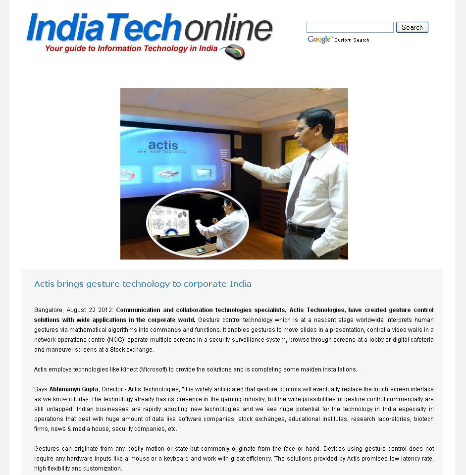Actis brings gesture technology to corporate India