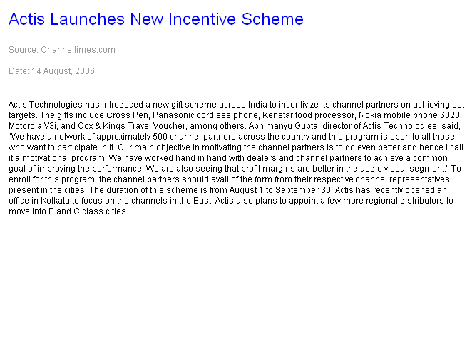 Actis launches new incentive scheme