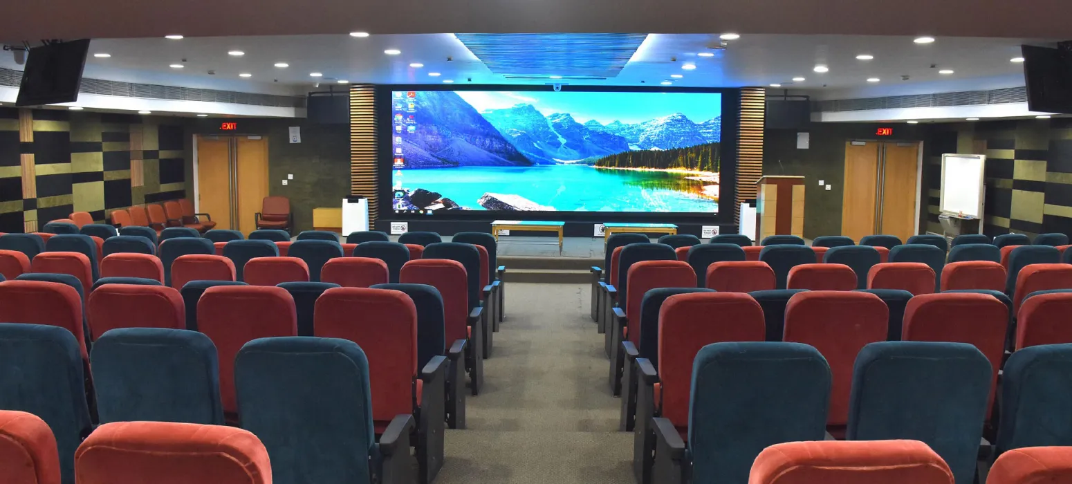 THE 200-SEAT AUDITORIUM — EQUIPPED WITH A 20FT X 7FT 4K ACTIVE LED VIDEO WALL
