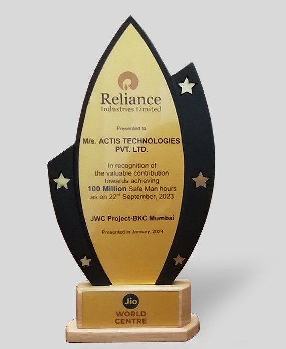 Actis receives special recognition from RIL for completing 100M safe man-hours on JWC
